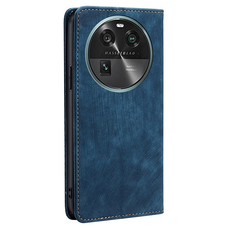 RFID Blocking Shell for Oppo Find X6 PU Leather Stand Wallet Drop-proof Phone Case Flip Cover - Blue