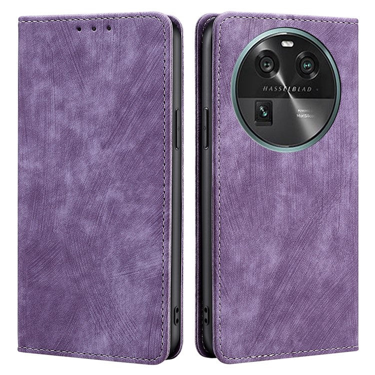 RFID Blocking Shell for Oppo Find X6 PU Leather Stand Wallet Drop-proof Phone Case Flip Cover - Purple