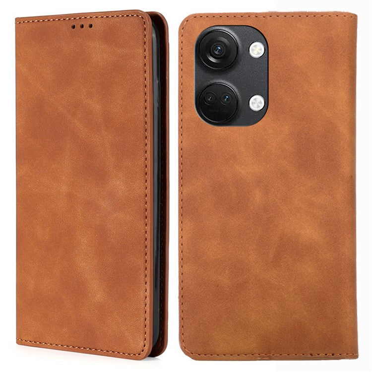 For OnePlus Nord 3 5G / Ace 2V 5G Magnetic Closing Skin-touch Phone Case Leather Stand Cover with Card Slots - Light Brown