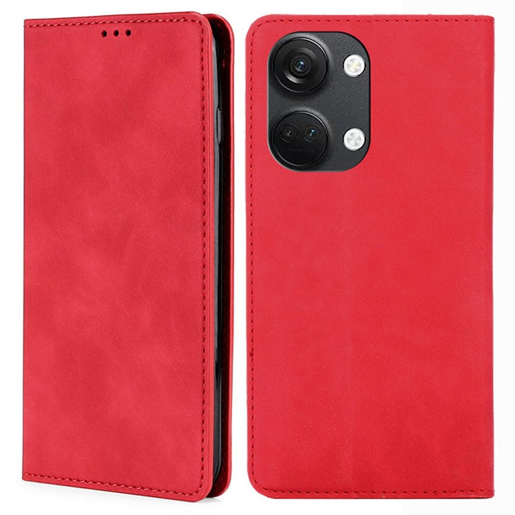 For OnePlus Nord 3 5G / Ace 2V 5G Magnetic Closing Skin-touch Phone Case Leather Stand Cover with Card Slots - Red