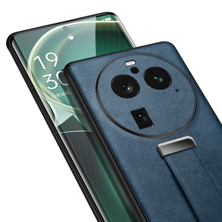 SULADA Fashion Series for Oppo Find X6 Pro Leather Coated PC + TPU Anti-drop Cover Hand Strap Kickstand Crazy Horse Texture Phone Case - Green