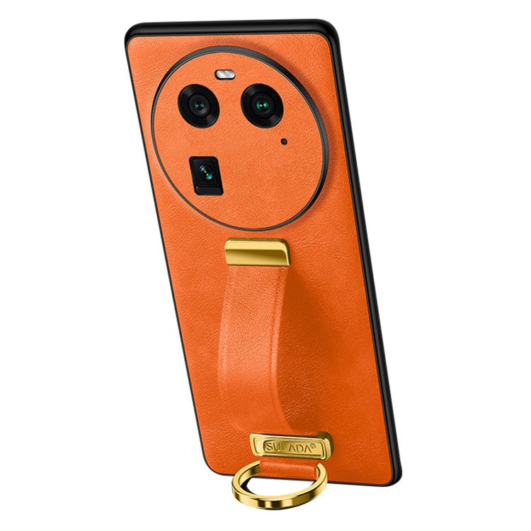 SULADA Fashion Series for Oppo Find X6 Crazy Horse Texture Leather Coated Back Cover PC + TPU Phone Case with Retractable Strap Kickstand - Orange