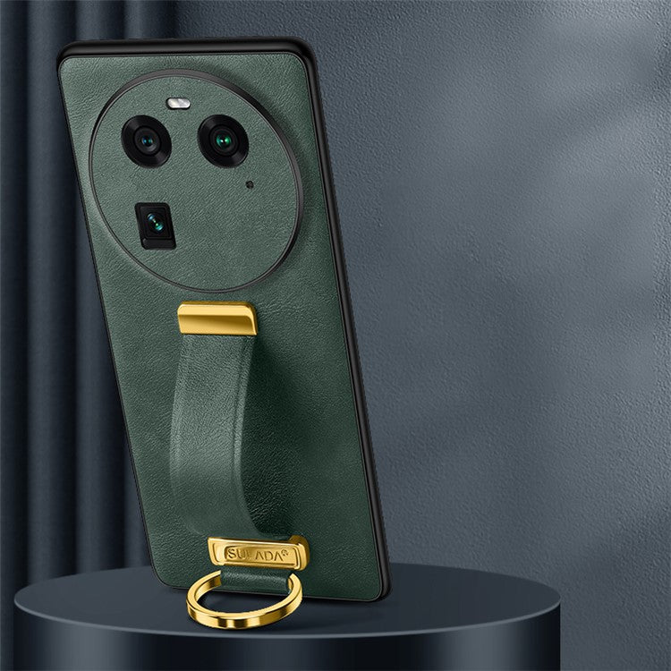 SULADA Fashion Series for Oppo Find X6 Crazy Horse Texture Leather Coated Back Cover PC + TPU Phone Case with Retractable Strap Kickstand - Green