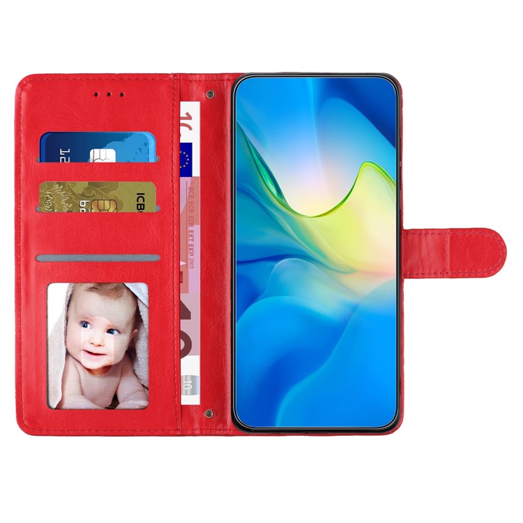 Leather Case for Samsung Galaxy M53 5G Stitching Line Rhombus Wallet Stand Phone Cover with Strap - Red