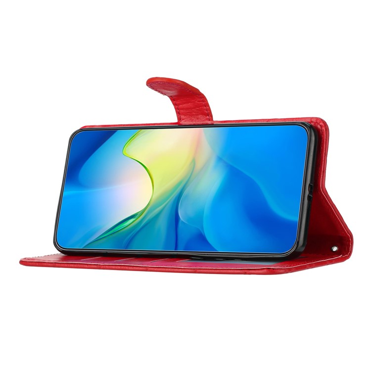 Leather Case for Samsung Galaxy M33 5G (Global Version) Stitching Line Rhombus Wallet Stand Phone Cover - Red