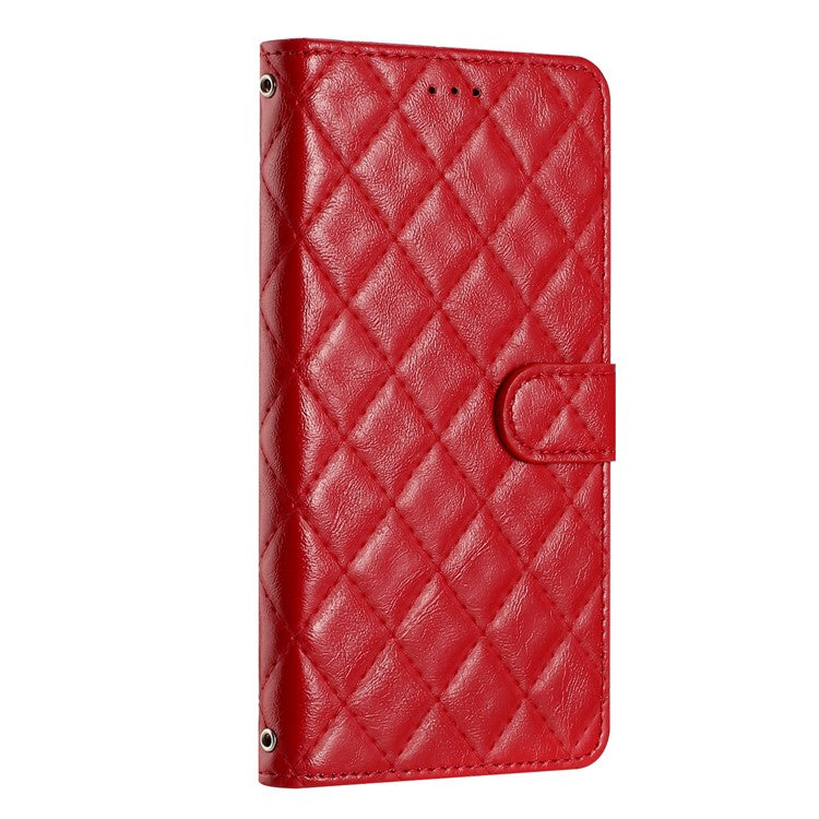 Leather Case for Samsung Galaxy M33 5G (Global Version) Stitching Line Rhombus Wallet Stand Phone Cover - Red