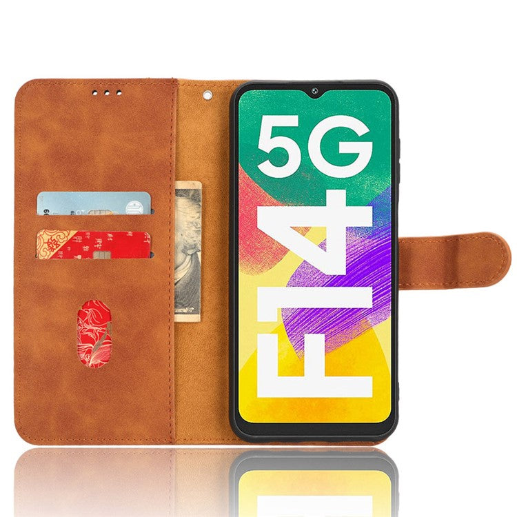 For Samsung Galaxy F14 5G Skin-touch Wallet Phone Case PU Leather Stand Cover - Brown