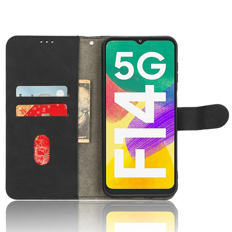For Samsung Galaxy F14 5G Skin-touch Wallet Phone Case PU Leather Stand Cover - Black