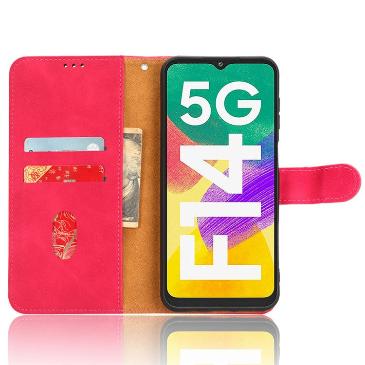 For Samsung Galaxy F14 5G Skin-touch Wallet Phone Case PU Leather Stand Cover - Rose
