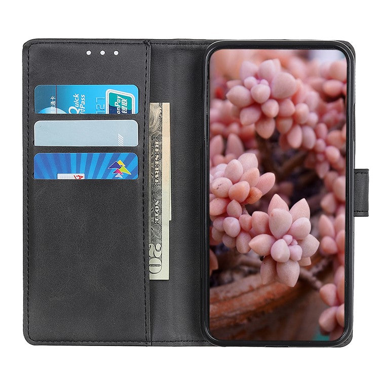 Phone Case for Samsung Galaxy F14 5G PU Leather Cowhide Texture Wallet Stand Flip Shell Cover - Black