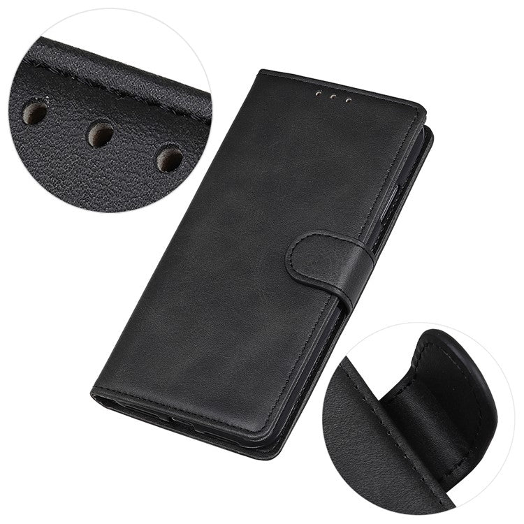 Phone Case for Samsung Galaxy F14 5G PU Leather Cowhide Texture Wallet Stand Flip Shell Cover - Black