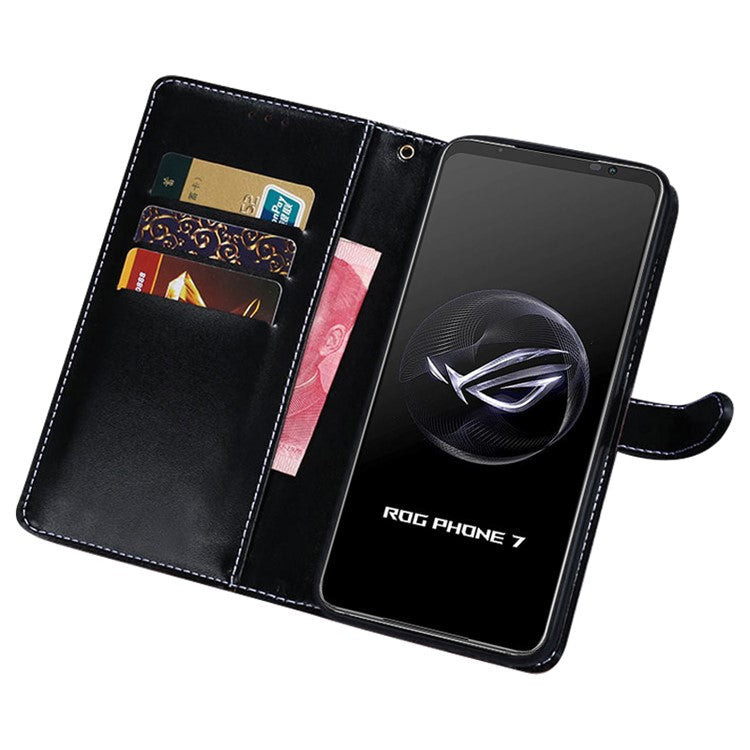IDEWEI For Asus ROG Phone 7 5G Crocodile Texture Leather Phone Case Wallet Stand Cover - Black