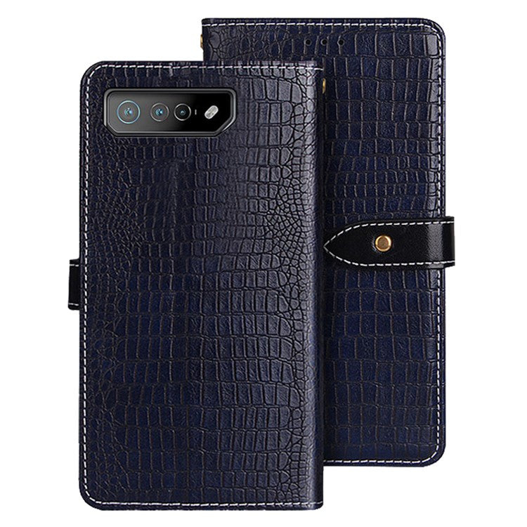 IDEWEI For Asus ROG Phone 7 5G Crocodile Texture Leather Phone Case Wallet Stand Cover - Blue