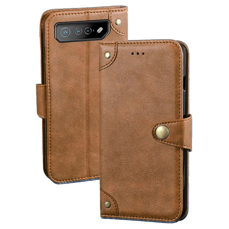 IDEWEI For Asus ROG Phone 7 5G Phone  Wallet Case PU Leather Anti-scratch Stand Cover - Brown