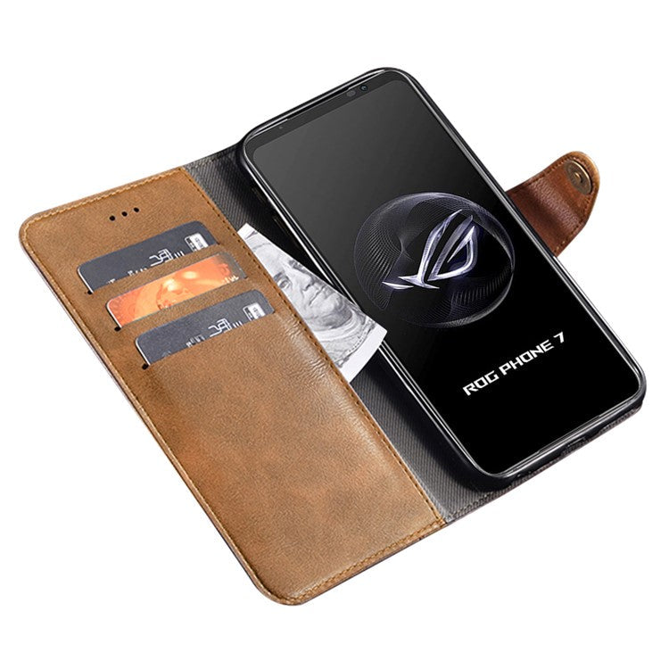 IDEWEI For Asus ROG Phone 7 5G Phone  Wallet Case PU Leather Anti-scratch Stand Cover - Brown