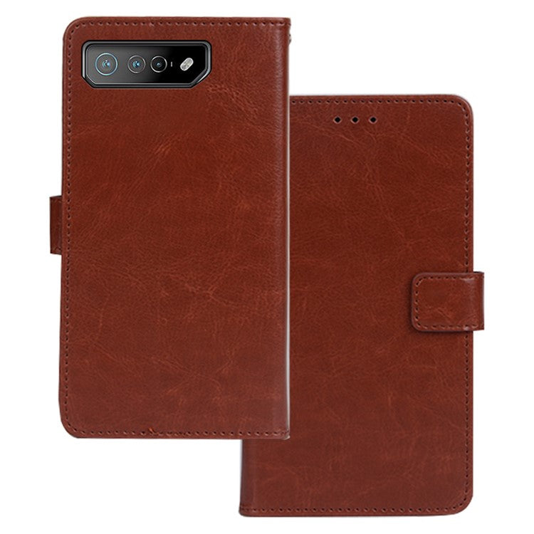 IDEWEI For Asus ROG Phone 7 5G Phone Wallet Case Crazy Horse Texture PU Leather Stand Phone Cover - Brown