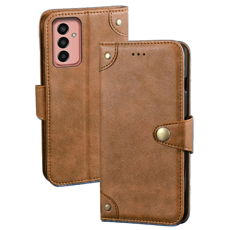 IDEWEI For Samsung Galaxy M13 4G Wallet Phone Case Stand Anti-Scratch Textured PU Leather Phone Cover Shell - Brown