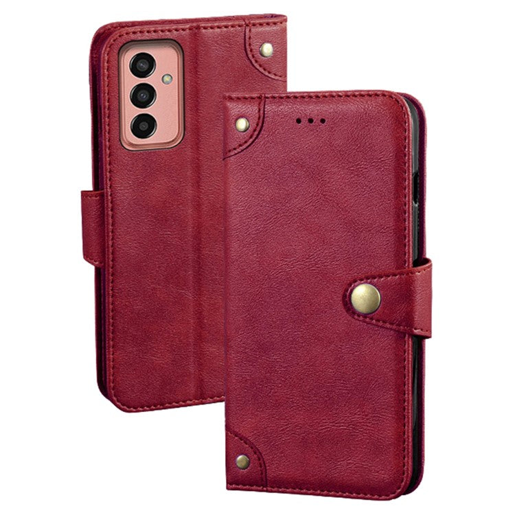 IDEWEI For Samsung Galaxy M13 4G Wallet Phone Case Stand Anti-Scratch Textured PU Leather Phone Cover Shell - Red
