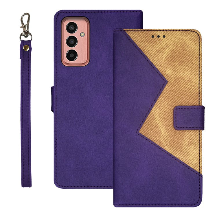 IDEWEI For Samsung Galaxy M13 4G Flip Phone Cover Splicing Style PU Leather Stand Case with Card Slots - Purple
