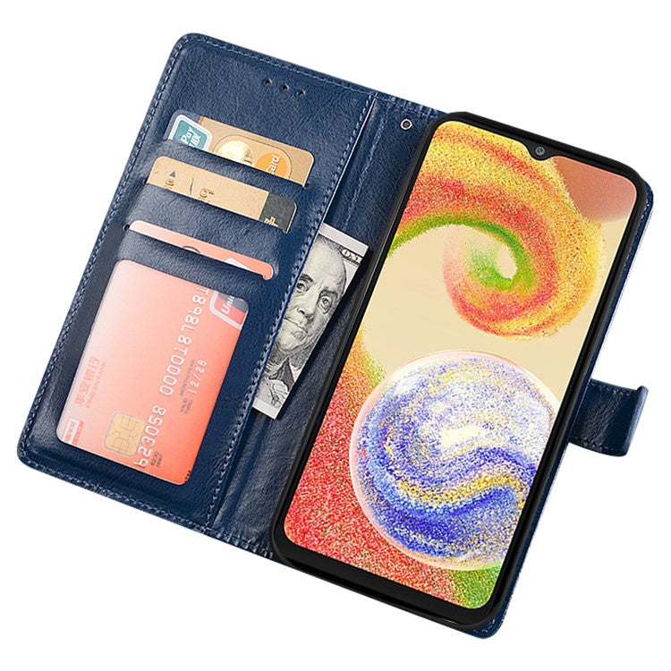 IDEWEI Phone Shell for Samsung Galaxy M13 4G PU Leather Stand Case Crazy Horse Texture Wallet Cover - Blue