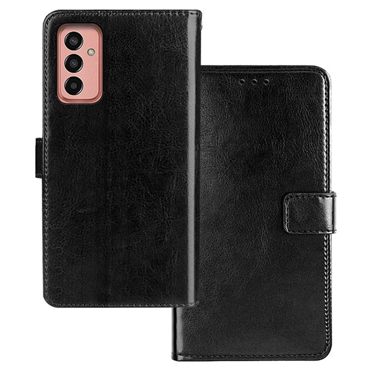 IDEWEI Phone Shell for Samsung Galaxy M13 4G PU Leather Stand Case Crazy Horse Texture Wallet Cover - Black
