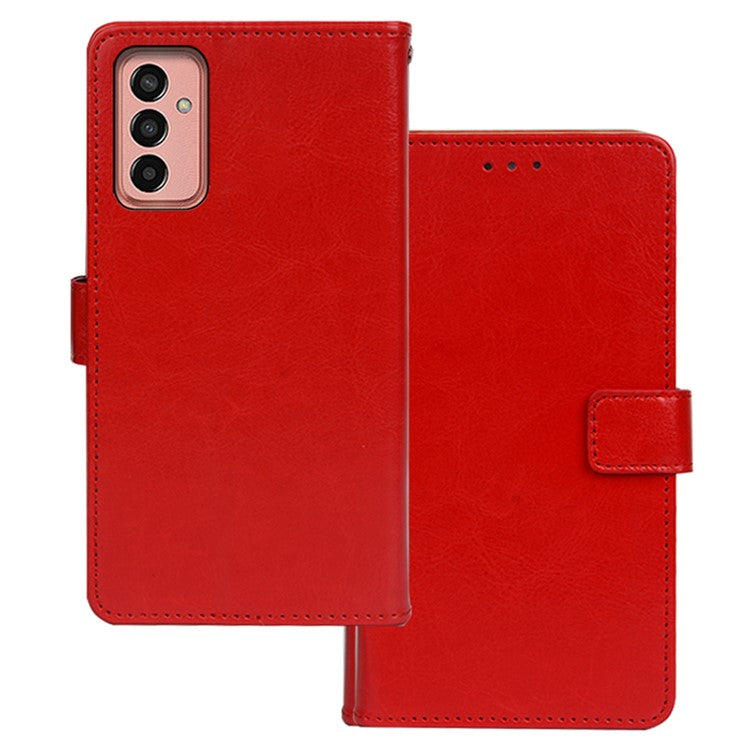 IDEWEI Phone Shell for Samsung Galaxy M13 4G PU Leather Stand Case Crazy Horse Texture Wallet Cover - Red