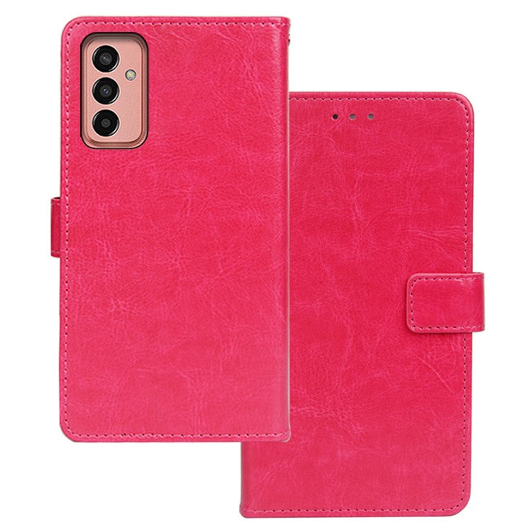 IDEWEI Phone Shell for Samsung Galaxy M13 4G PU Leather Stand Case Crazy Horse Texture Wallet Cover - Rose