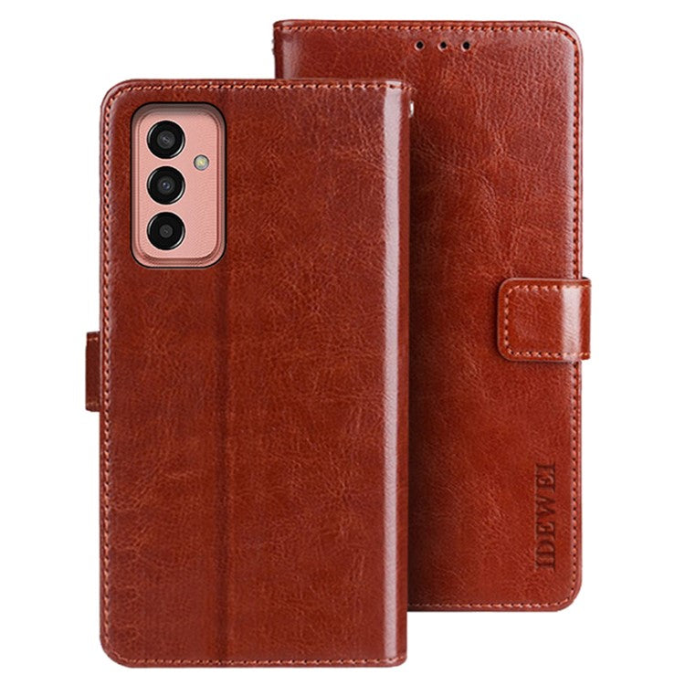 IDEWEI For Samsung Galaxy M13 4G Crazy Horse Texture Wallet PU Leather Stand Case Phone Cover - Brown