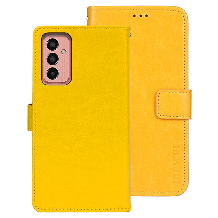 IDEWEI For Samsung Galaxy M13 4G Crazy Horse Texture Wallet PU Leather Stand Case Phone Cover - Yellow