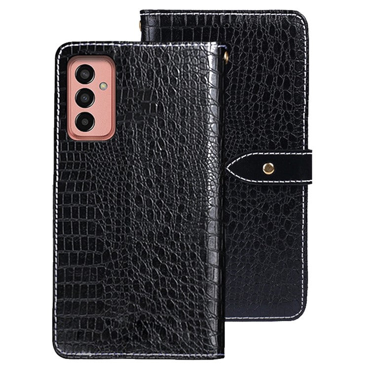 IDEWEI For Samsung Galaxy M13 4G PU Leather Crocodile Texture Phone Case Wallet Stand Cover - Black