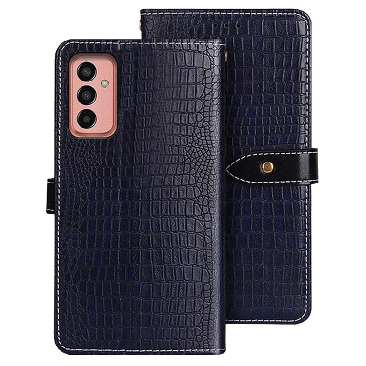 IDEWEI For Samsung Galaxy M13 4G PU Leather Crocodile Texture Phone Case Wallet Stand Cover - Blue
