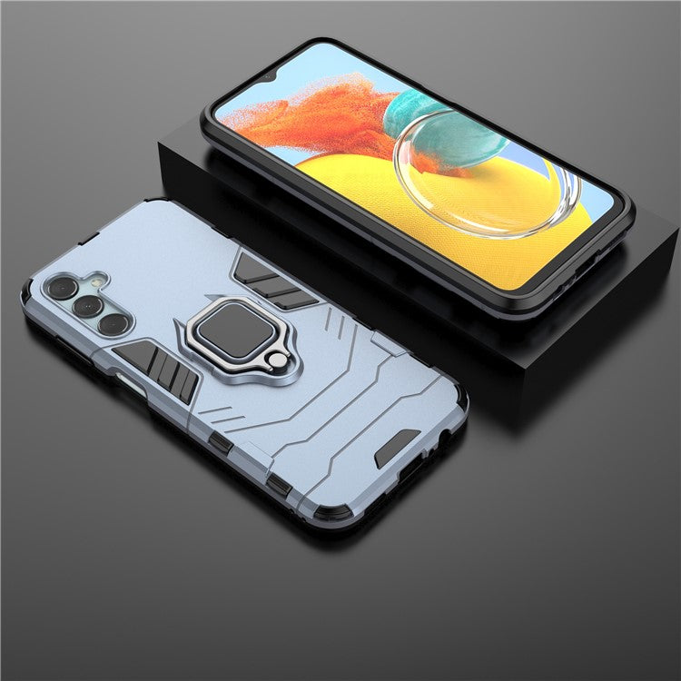 For Samsung Galaxy M14 5G TPU+PC Phone Case Ring Holder Kickstand Shockproof Cover - Blue