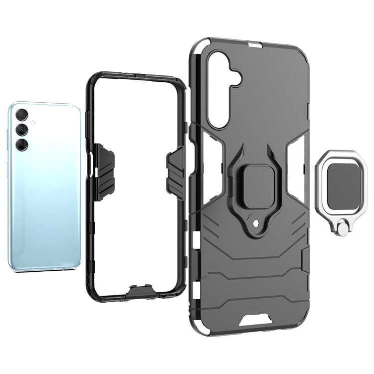 For Samsung Galaxy M14 5G TPU+PC Phone Case Ring Holder Kickstand Shockproof Cover - Red