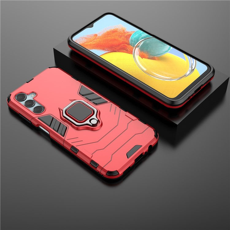 For Samsung Galaxy M14 5G TPU+PC Phone Case Ring Holder Kickstand Shockproof Cover - Red