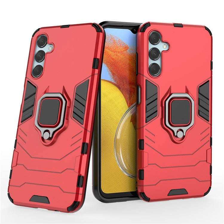 For Samsung Galaxy M14 5G TPU+PC Phone Case Ring Holder Kickstand Shockproof Cover - Red