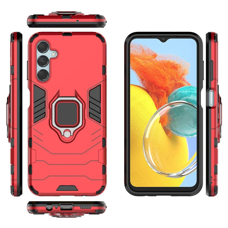 For Samsung Galaxy M14 5G TPU+PC Phone Case Ring Holder Kickstand Shockproof Cover - Red