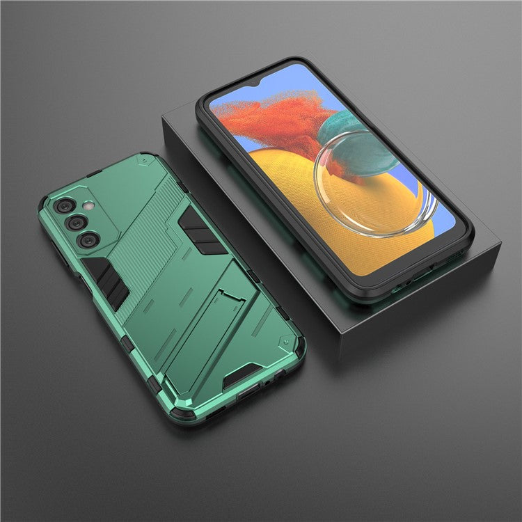 For Samsung Galaxy M14 5G PC + TPU Impact-Resistant Case Kickstand Protective Phone Cover - Green