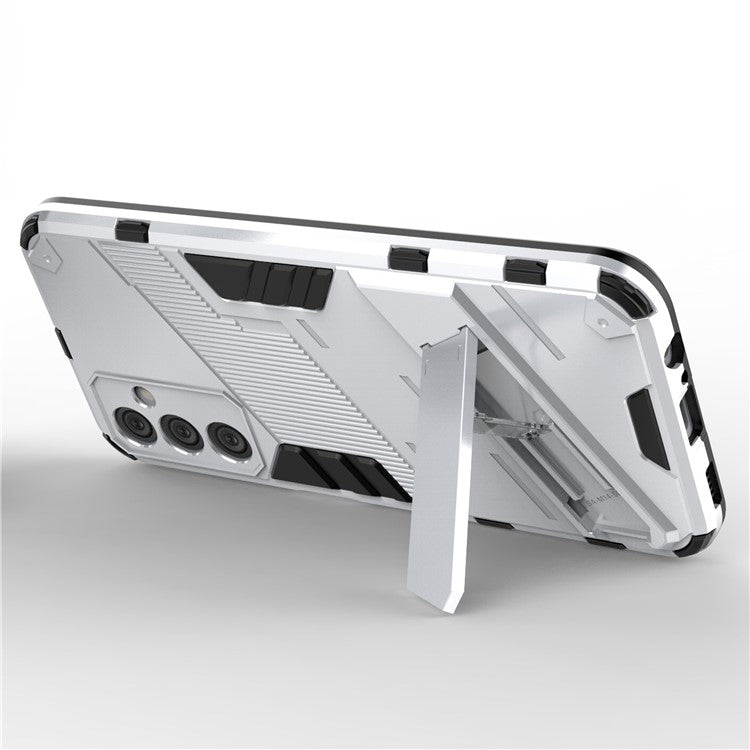 For Samsung Galaxy M14 5G PC + TPU Impact-Resistant Case Kickstand Protective Phone Cover - White