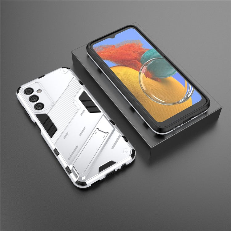 For Samsung Galaxy M14 5G PC + TPU Impact-Resistant Case Kickstand Protective Phone Cover - White