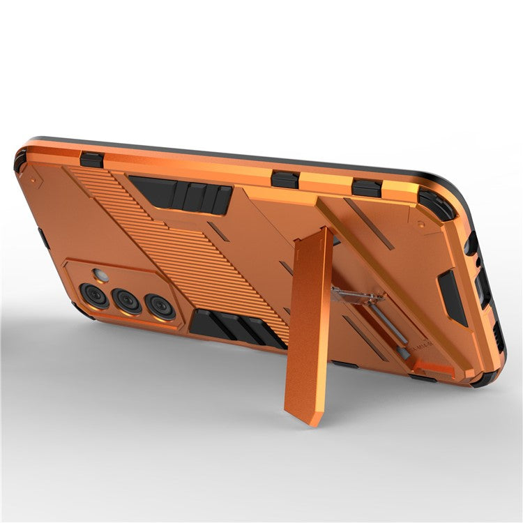 For Samsung Galaxy M14 5G PC + TPU Impact-Resistant Case Kickstand Protective Phone Cover - Orange