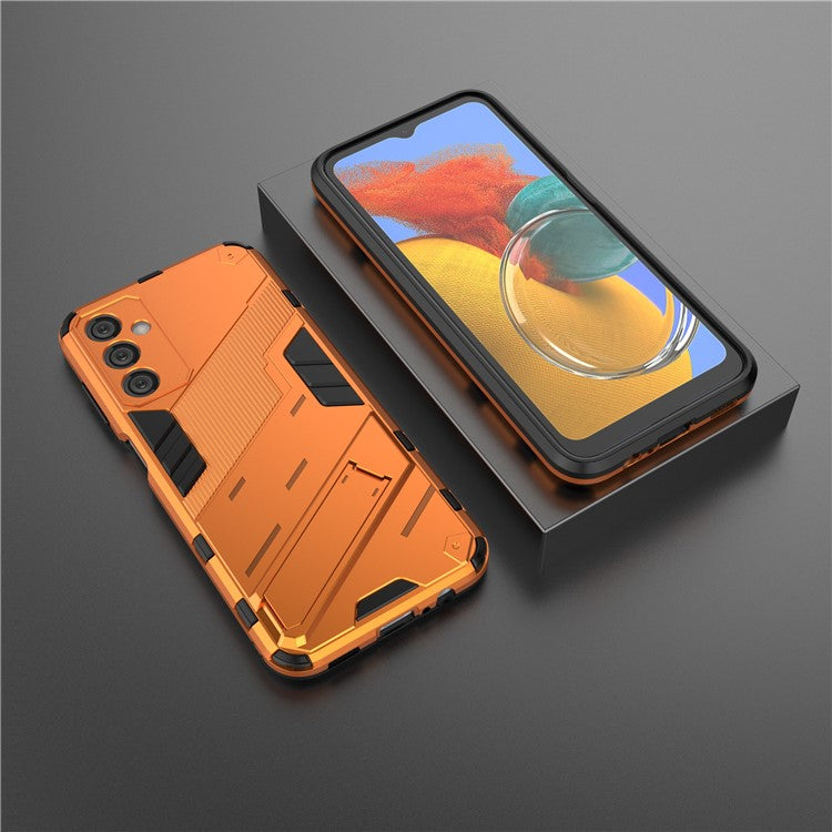 For Samsung Galaxy M14 5G PC + TPU Impact-Resistant Case Kickstand Protective Phone Cover - Orange