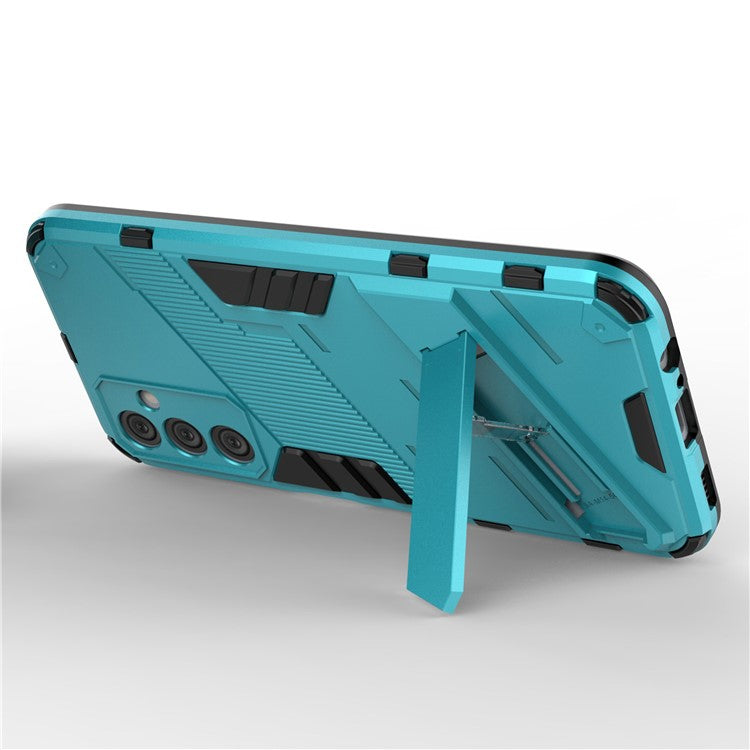 For Samsung Galaxy M14 5G PC + TPU Impact-Resistant Case Kickstand Protective Phone Cover - Baby Blue