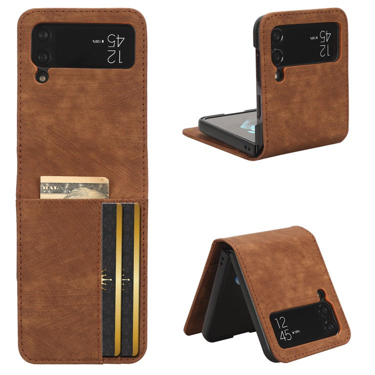 For Samsung Galaxy Z Flip4 5G Card Slots Leather Phone Cover Two-piece Design Folding Phone Case - Brown