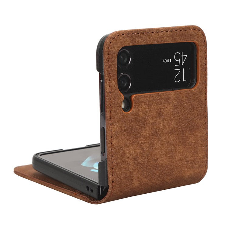 For Samsung Galaxy Z Flip4 5G Card Slots Leather Phone Cover Two-piece Design Folding Phone Case - Brown