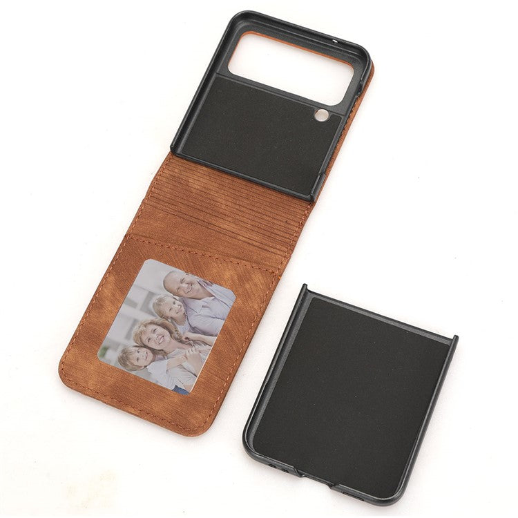 For Samsung Galaxy Z Flip4 5G Card Slots Leather Phone Cover Two-piece Design Folding Phone Case - Brown