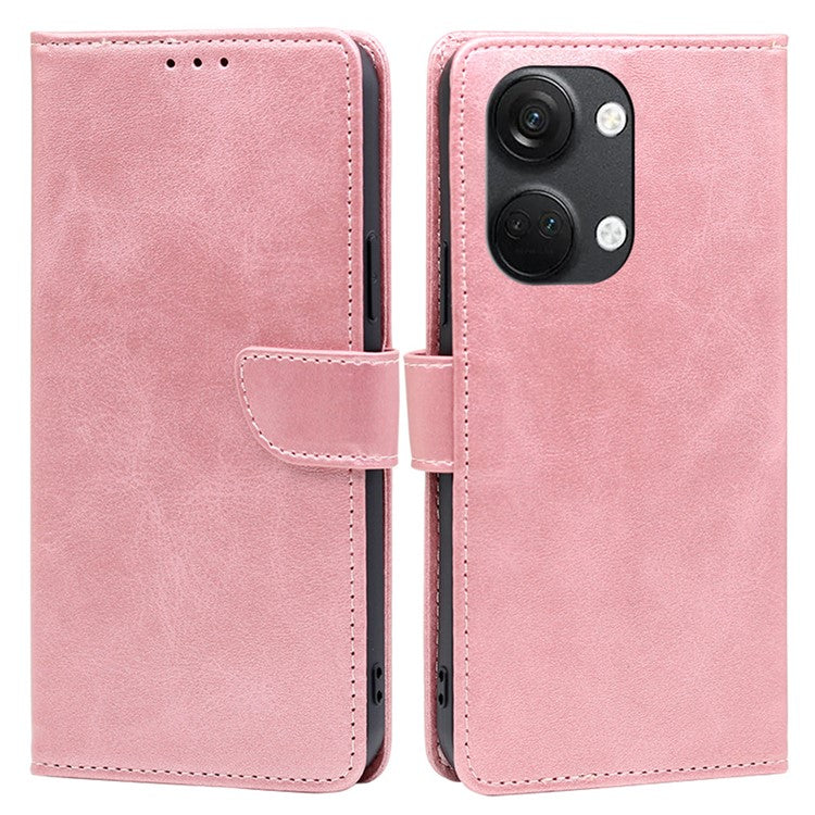 For OnePlus Nord 3 5G / Ace 2V 5G PU Leather Magnetic Protective Cover Calf Texture Wallet Stand Phone Case - Rose Gold