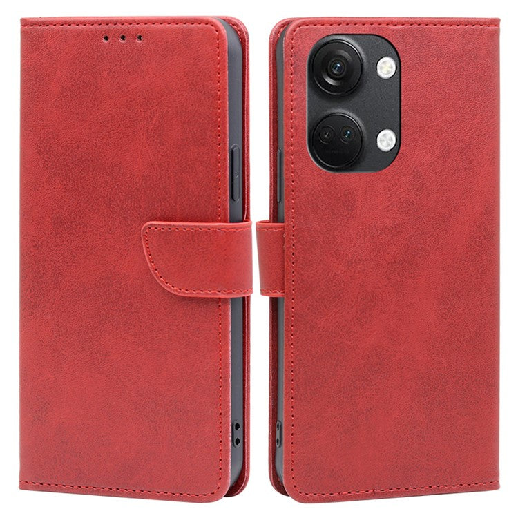 For OnePlus Nord 3 5G / Ace 2V 5G PU Leather Magnetic Protective Cover Calf Texture Wallet Stand Phone Case - Red