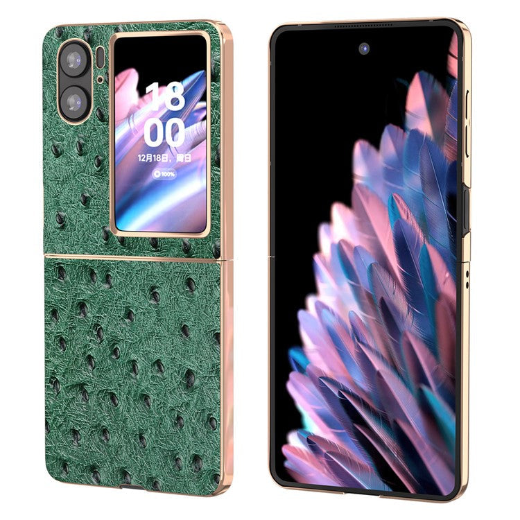 Nano Electroplating Phone Cover for Oppo Find N2 Flip 5G Genuine Cow Leather+PC+TPU Phone Case - Green