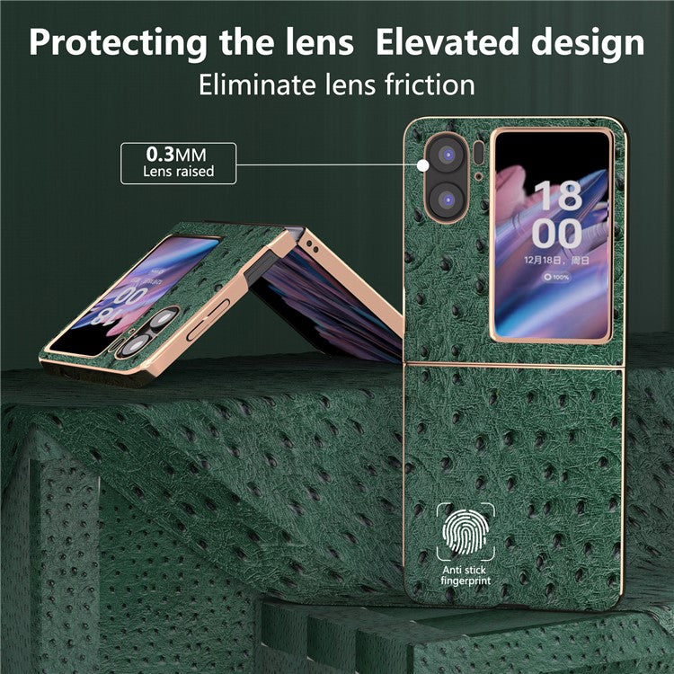 Nano Electroplating Phone Cover for Oppo Find N2 Flip 5G Genuine Cow Leather+PC+TPU Phone Case - Green