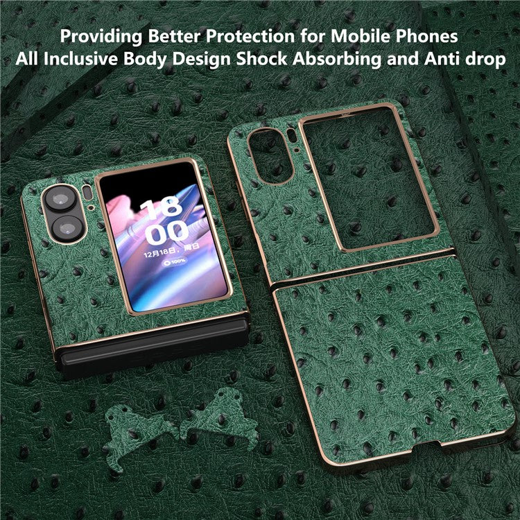 Nano Electroplating Phone Cover for Oppo Find N2 Flip 5G Genuine Cow Leather+PC+TPU Phone Case - Green